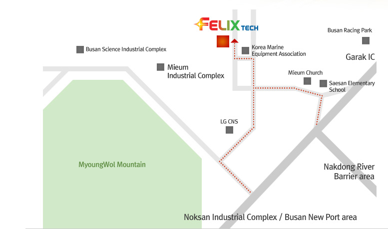 Map described : When the rhythm comes from IC Sheshan area elementary schools and churches through the beautiful voice tech to come Felix beautiful voice and Industrial Complex, Noksan or Busan New Port ways LGCNS come through the global cloud data centers Felix beautiful voice tech to come within the industrial park.