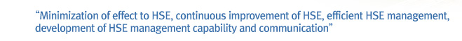 Minimization of effect to HSE, continuous improvement of HSE, efficient HSE management, development of HSE management capability and communication